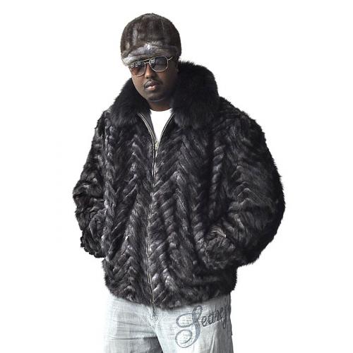 Winter Fur Grey Genuine Sheared Mink Fur Jacket With Fox Collar M39R01GY